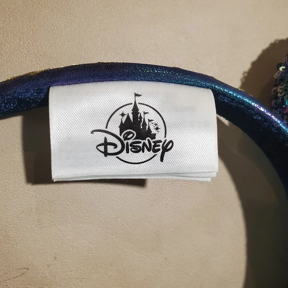 Disney Parks Minnie Mouse Ears Headband Purple Sequin Gold Rhinestone Bow Blue